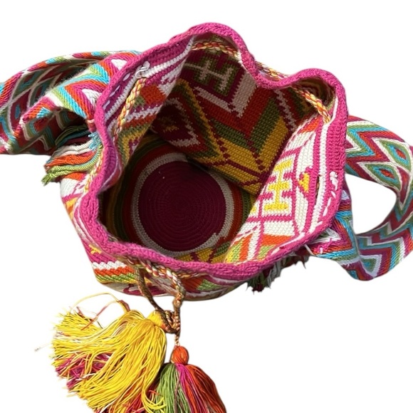 NWOT Authentic 100% Matizada Wayuu Mochila Colombian Crossbody/Bucket Bag Large - Picture 5 of 7